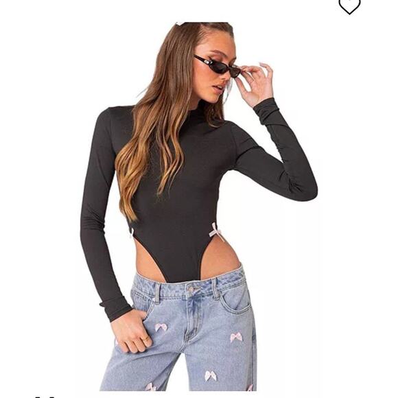 Edikted Black Marlo Highcut Bodysuit - Picture 6 of 8